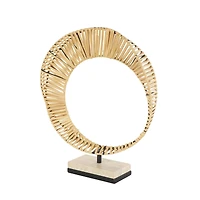 15.5" Brown Rattan Abstract Handmade Mobius Strip Inspired Sculpture with White Marble Base