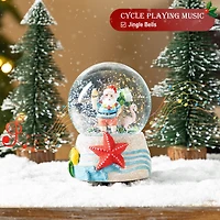 Glitzhome® 100mm Christmas Resin Musical Snowflakes Santa on Vacation Waterglobe