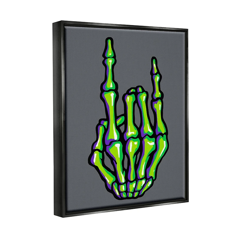 Stupell Industries Rock On Skeleton Hand Framed Floater Canvas Wall Art