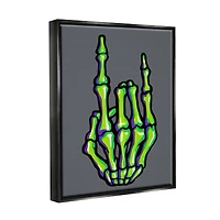 Stupell Industries Rock On Skeleton Hand Framed Floater Canvas Wall Art