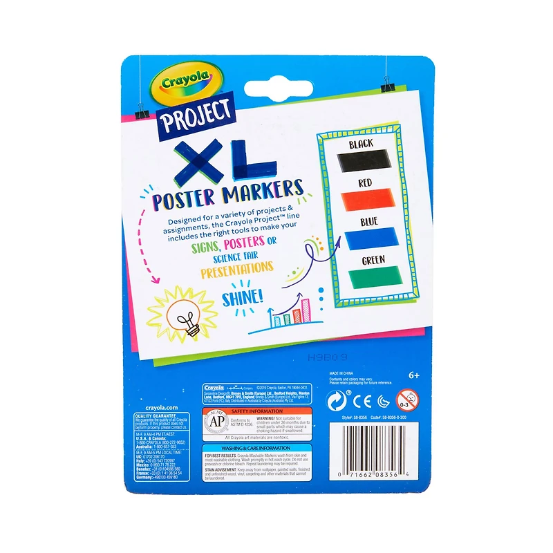 Crayola® Project™ Classic Chisel Tip XL Poster Markers, 4ct.
