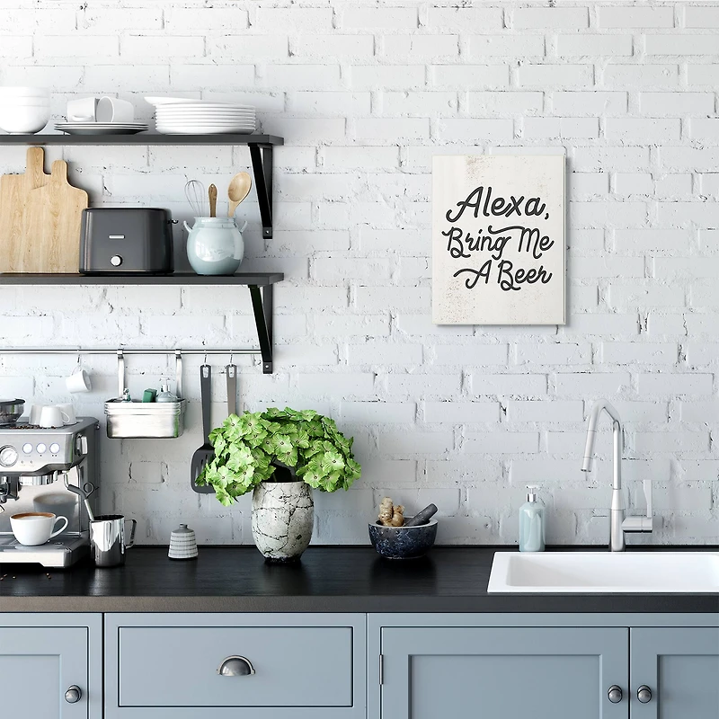 Stupell Industries Alexa Bring Me Beer Distressed Kitchen Sign Wall Plaque