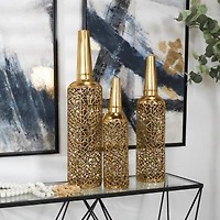 Novogratz Gold Metal Abstract Patterned Vase with Open Frame Design Set