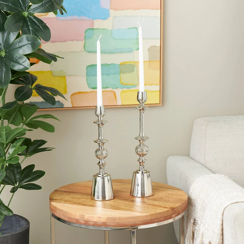 Silver Aluminum Candle Holder Set
