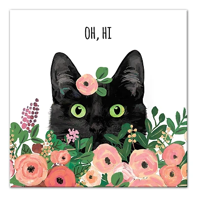 Oh, Hi Cat in Flowers Canvas Wall Art