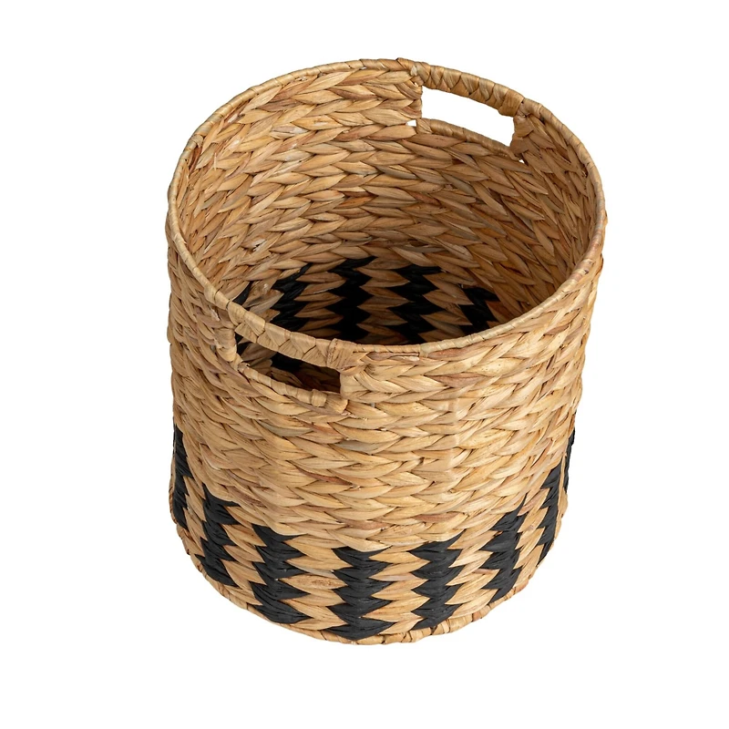 Household Essentials 11.75" Natural Water Hyacinth & Paper Basket with Black Stripes