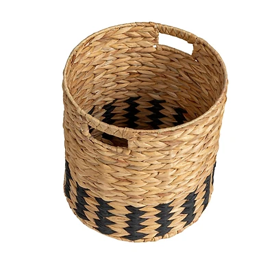 Household Essentials 11.75" Natural Water Hyacinth & Paper Basket with Black Stripes