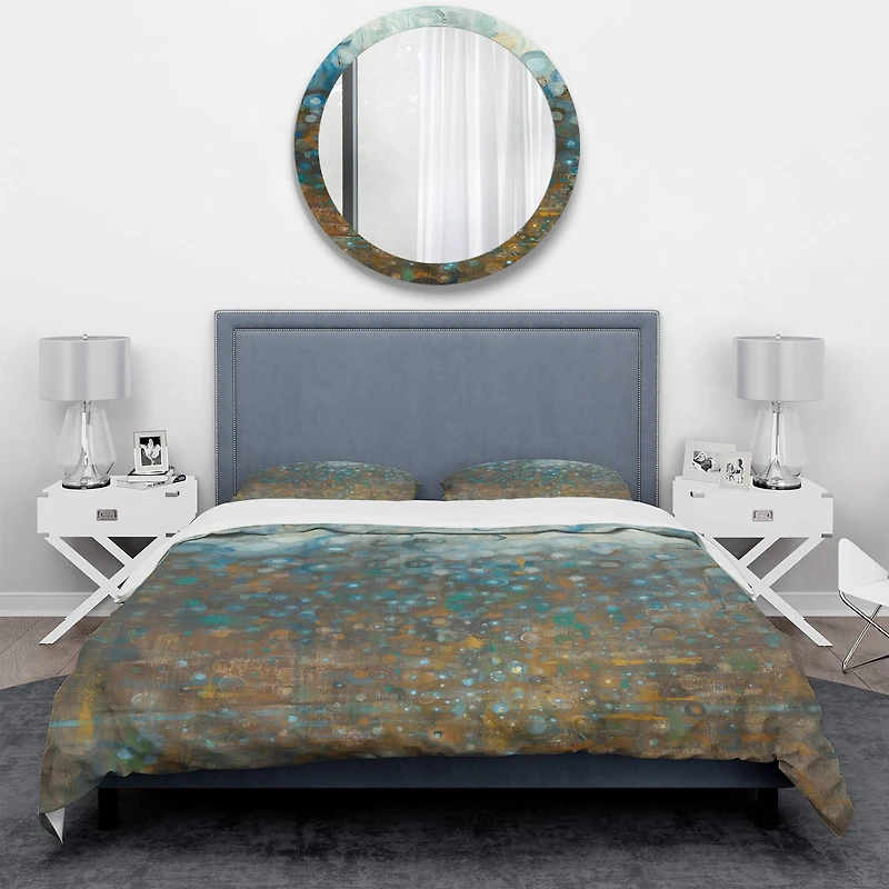 Designart 'Blue and Bronze Dots' Geometric Bedding Set