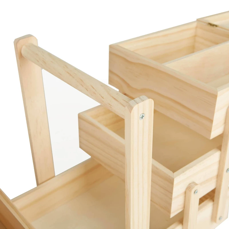 Mind Reader Brown Portable Wooden Sewing Storage Box Organizer