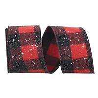 Reliant 2.5" x 10yd. Snow Speckled Red & Buffalo Check Wired Ribbon