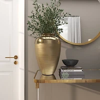 18" Gold Aluminum Brushed Vase with Hammered Top