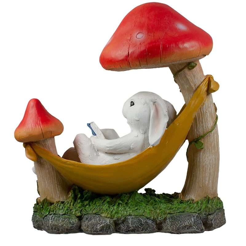 12" White Bunny in Hammock Outside Garden Statue