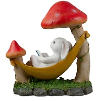 12" White Bunny in Hammock Outside Garden Statue