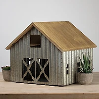 12" Wood & Metal Barn Bird House Tabletop Accent