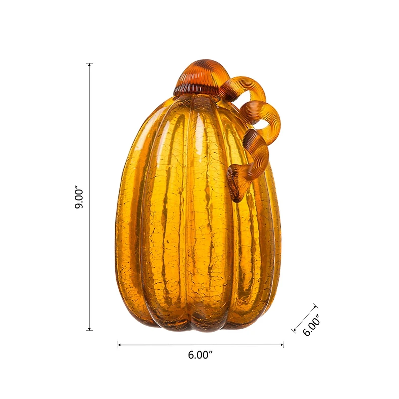 Glitzhome® Tall Crackle Glass Pumpkin, Amber