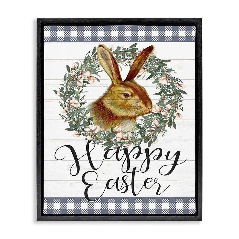 Stupell Industries Easter Bunny Wreath Phrase Floater Framed Art