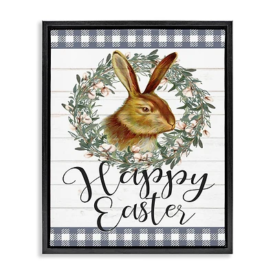 Stupell Industries Easter Bunny Wreath Phrase Floater Framed Art
