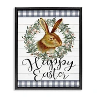 Stupell Industries Easter Bunny Wreath Phrase Floater Framed Art