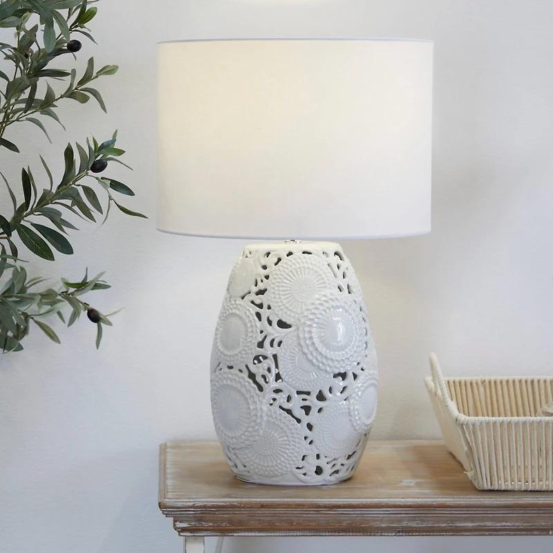 White Ceramic Cutout Floral Table Lamp 14" x 14" x 23"