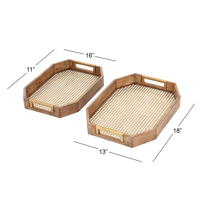 Light Brown Wood Traditional Tray Set