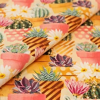 SINGER Succulents on Tan Cotton Fabric