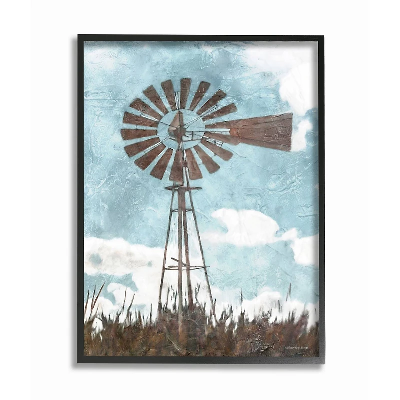 Stupell Industries Farm Windmill Blue Brown Painting Framed Wall Art