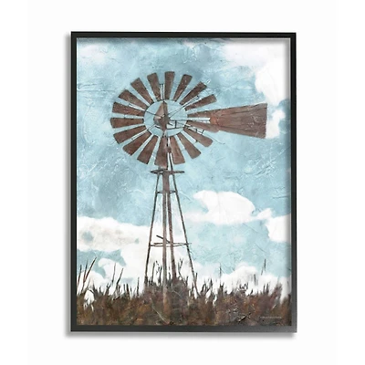 Stupell Industries Farm Windmill Blue Brown Painting Framed Wall Art