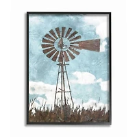 Stupell Industries Farm Windmill Blue Brown Painting Framed Wall Art