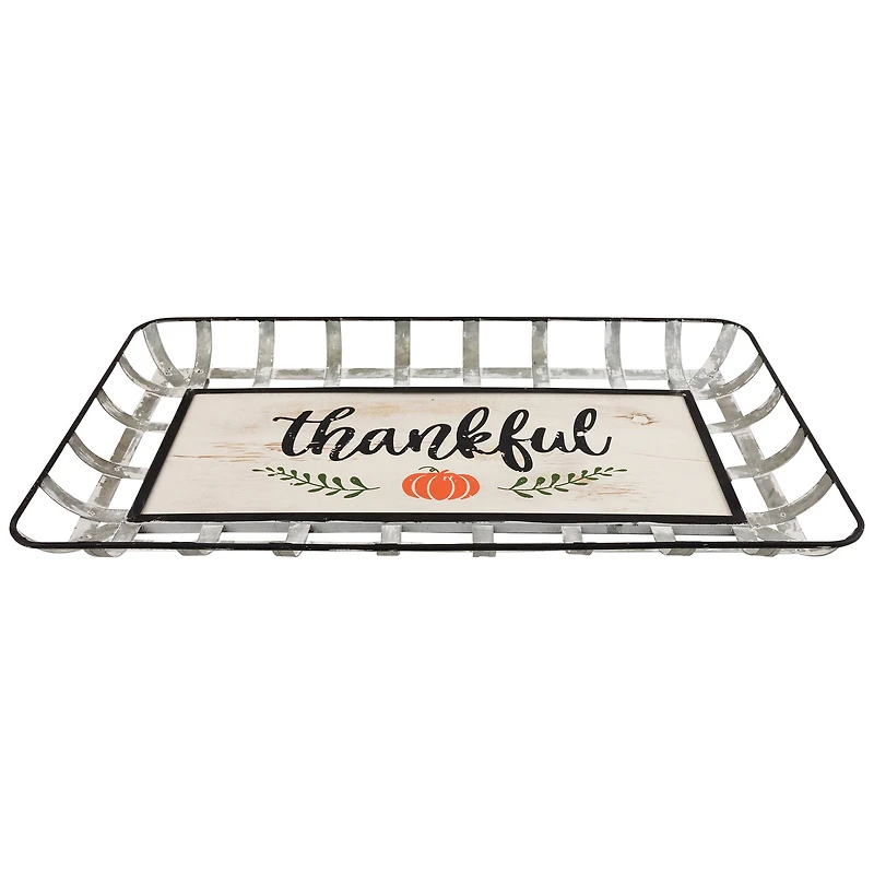 24" Silver & White Pumpkin Thankful Rectangular Wall Décor