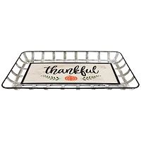 24" Silver & White Pumpkin Thankful Rectangular Wall Décor