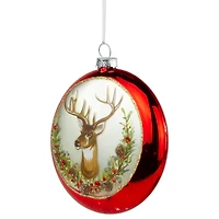 Glittered Reindeer Glass Christmas Disc Ornament