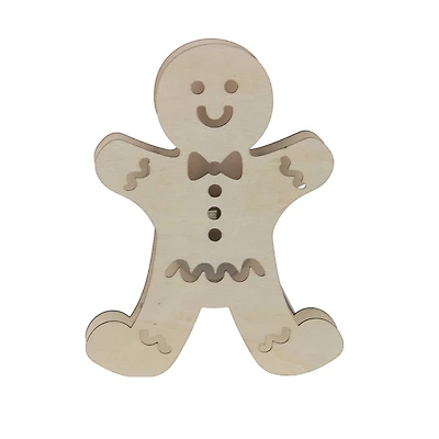 7" Unfinished Gingerbread Man DIY LED Wood Décor by Make Market®