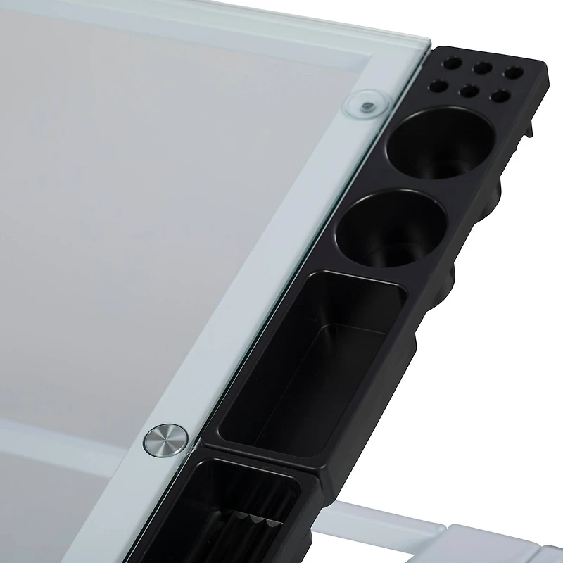 Studio Designs Futura Glass Top Craft Station with Folding Shelf in White