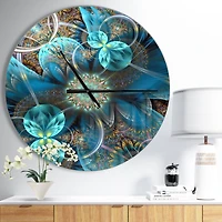 Designart Fractal Blue Flowers Wall Clock
