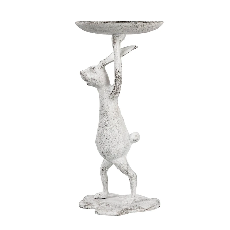 Hello Honey® 11" Whitewash Finish Cast Iron Rabbit Pillar Candle Holder