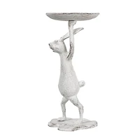 Hello Honey® 11" Whitewash Finish Cast Iron Rabbit Pillar Candle Holder