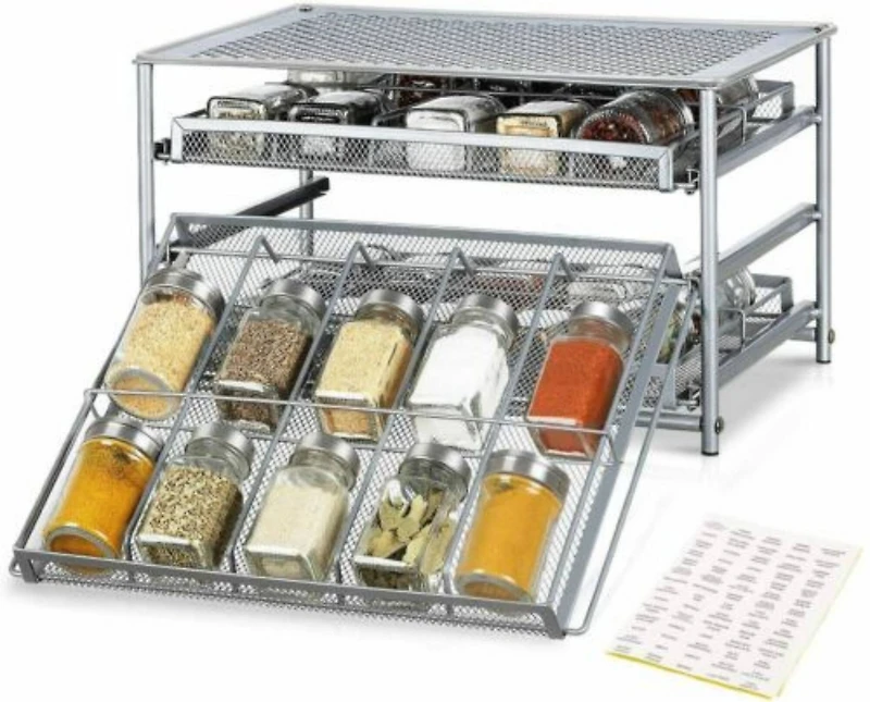 NEX™ 3-Tier 30-Bottle Metal Spice Rack with Drawer Organizer