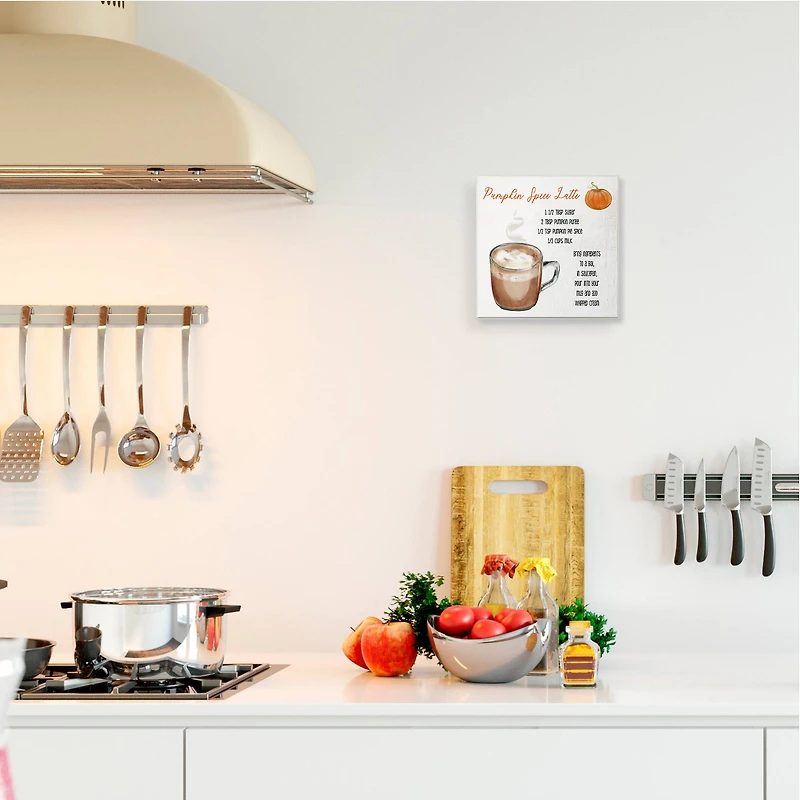 Stupell Industries Pumpkin Spice Latte Farmhouse Coffee Recipe Wood Wall Plaque