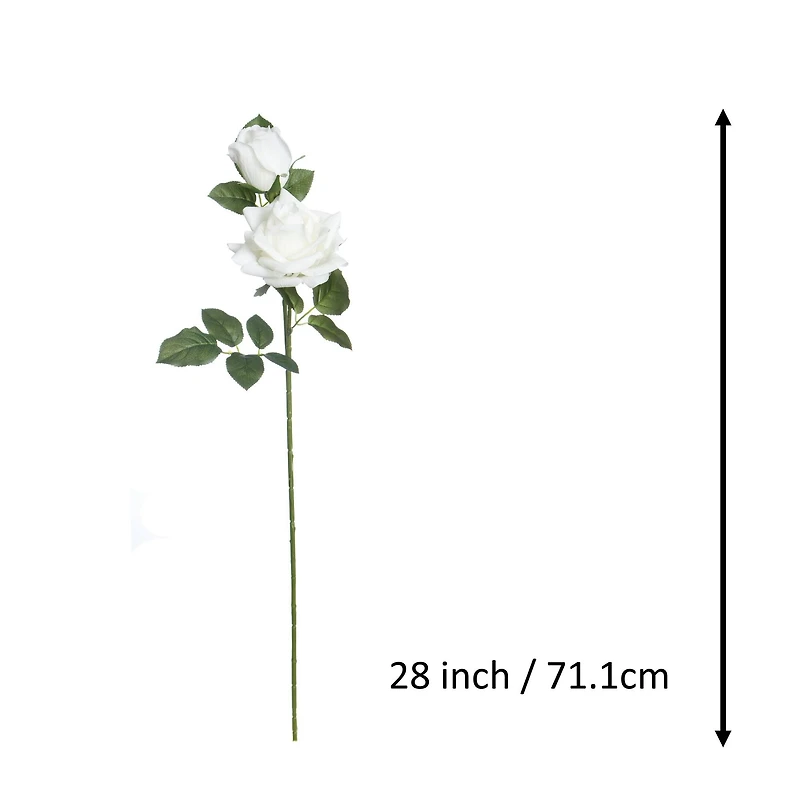 28" White Double Rose Faux Real Stem by Ashland®