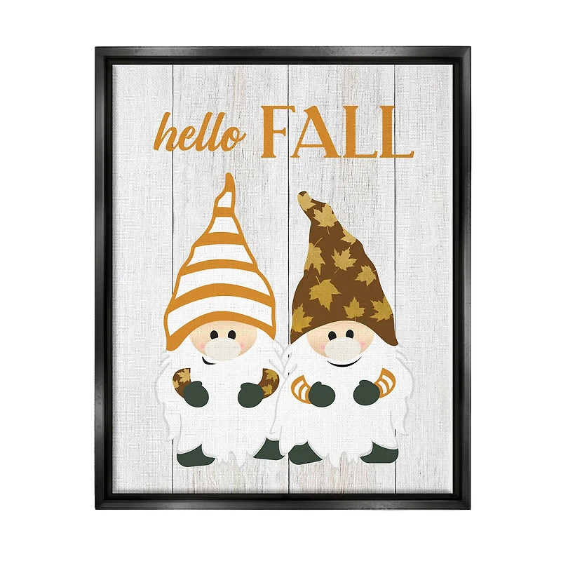 Stupell Industries Hello Fall Whimsical Gnomes Framed Floater Canvas Wall Art