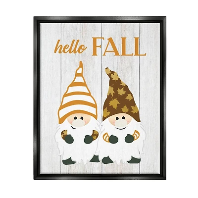 Stupell Industries Hello Fall Whimsical Gnomes Framed Floater Canvas Wall Art