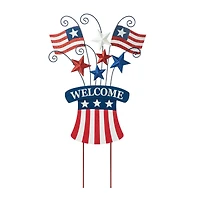 Glitzhome® 30.25" Wood & Metal Patriotic Flags Yard Stake