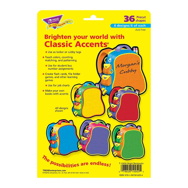 Trend Classic Accents® Bright Backpacks Variety Pack, 3 Packs of 36