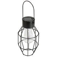 9.5" Black Geometric Oblong Outdoor Hanging Solar Lantern with Handle