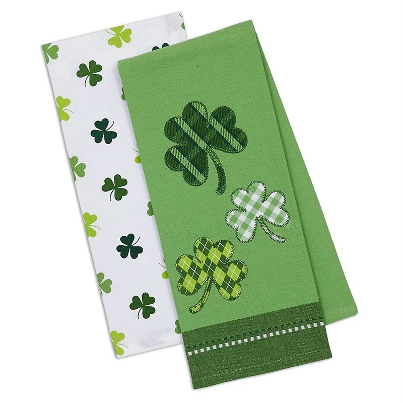 DII® Green & White Shamrock Lucky Day Dishtowels, 2ct.