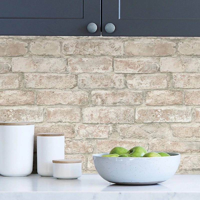 InHome White Washed Denver Brick Peel & Stick Wallpaper