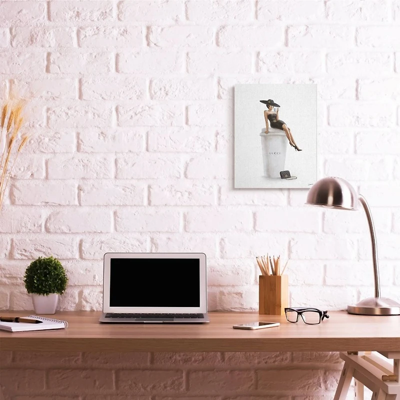 Stupell Industries Stylish Fashion Female Pose Coffee Designer Purse Canvas Wall Art