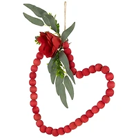 10.25" Red Wooden Beads with Rose Valentine's Day Heart Wall Decoration