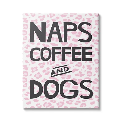 Stupell Industries Naps Coffee Dogs Daily Essentials Pink Cheetah Print Canvas Wall Art