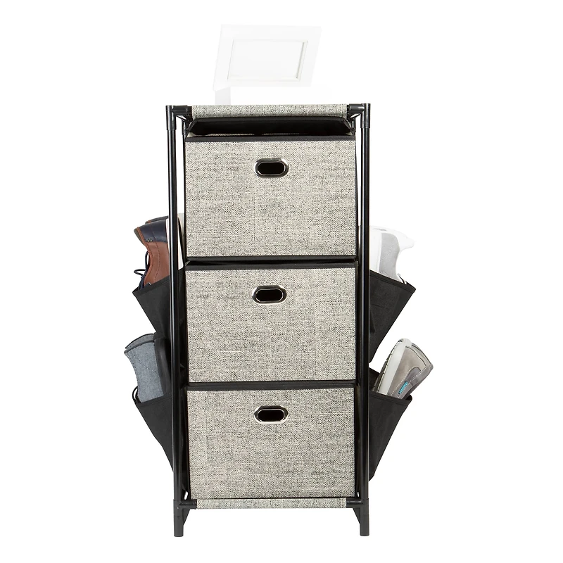 Simplify Black 3 Tier Storage Drawers With Side Pockets